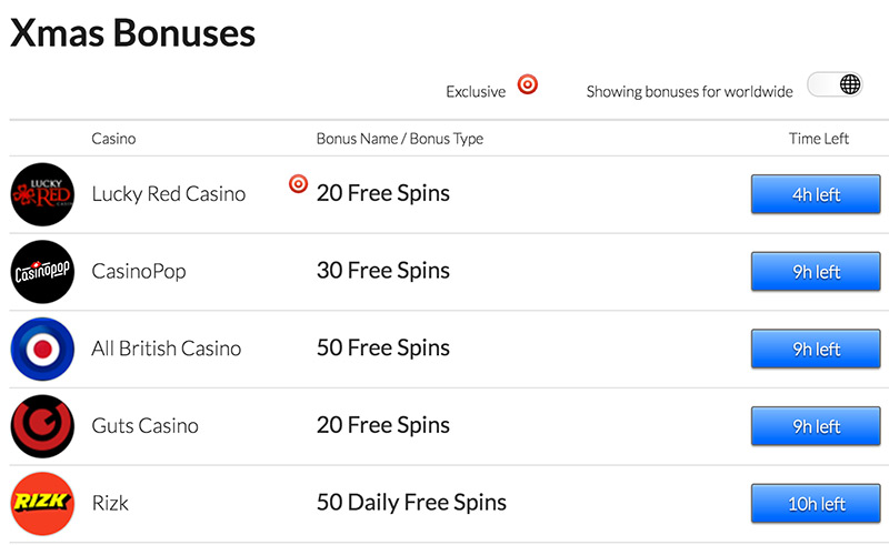 xmas casino bonuses