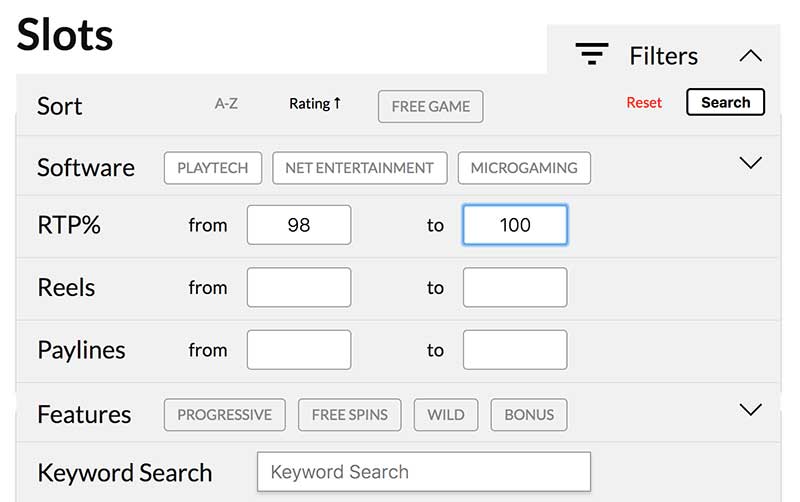 online slots RTP search